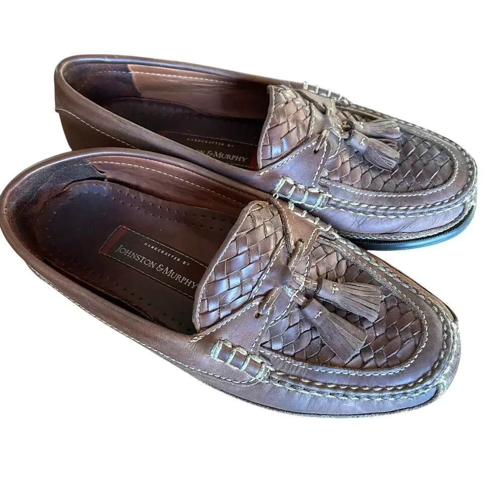 Johnston & Murphy Mens Sz 9 M Brown Leather Kiltie Tassel Loafer Shoes Preppy